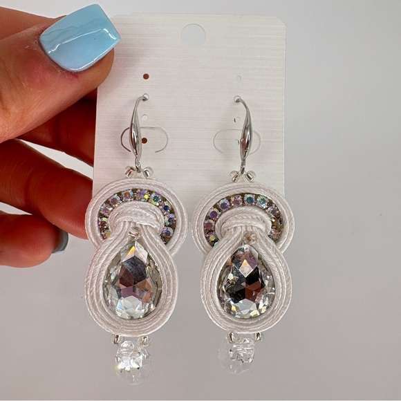 Handmade Earrings Soutache‎ handcrafted White - Picture 2 of 8